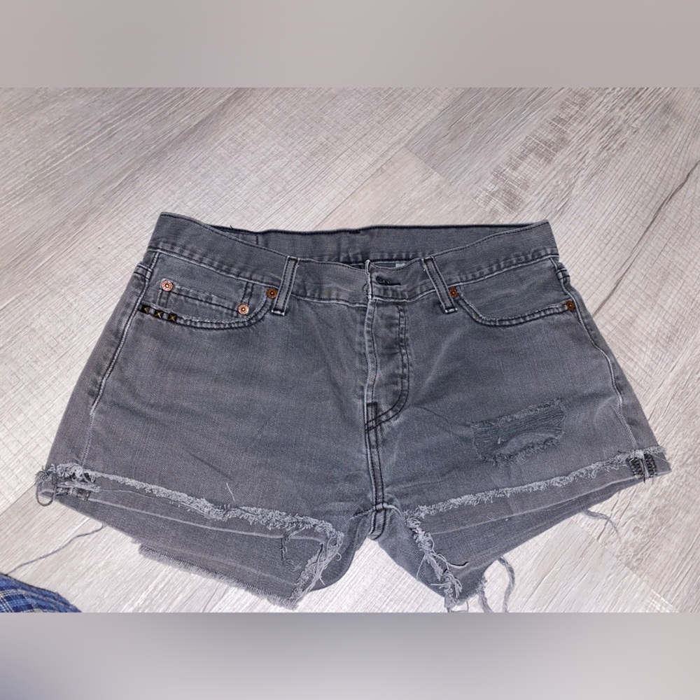 Women's Gray Distressed Denim Shorts